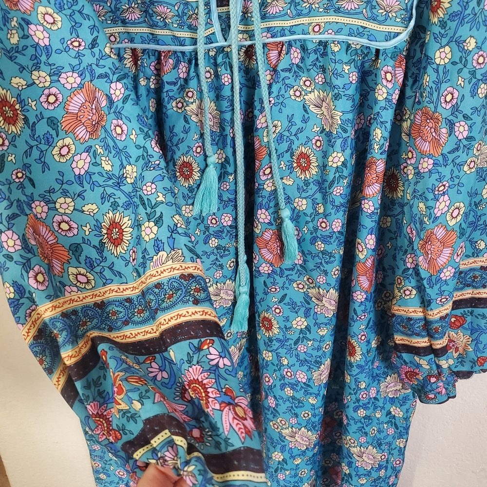 Bohemian Peasant Hippie Floral Maxi Dress XXL - Picture 2 of 5